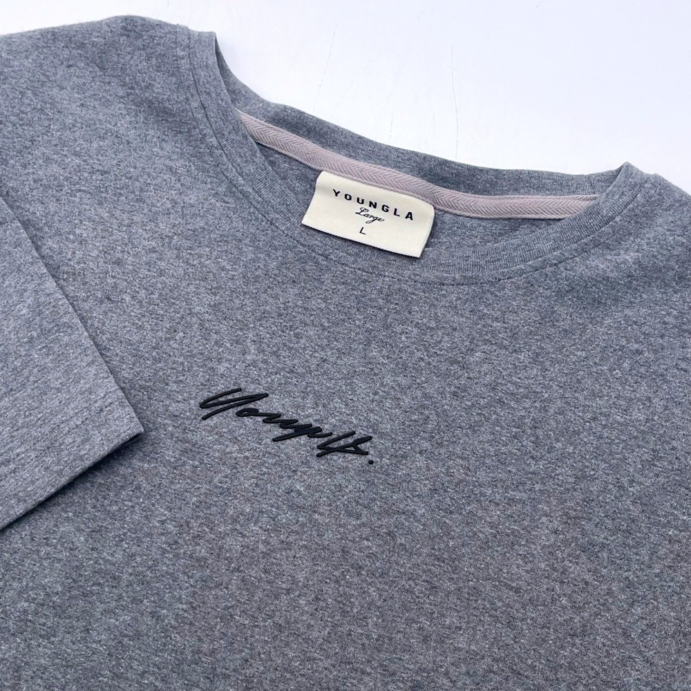 YoungLA Mens Model 430 Script Logo Tee Heather Gray YLA1996 Size Large